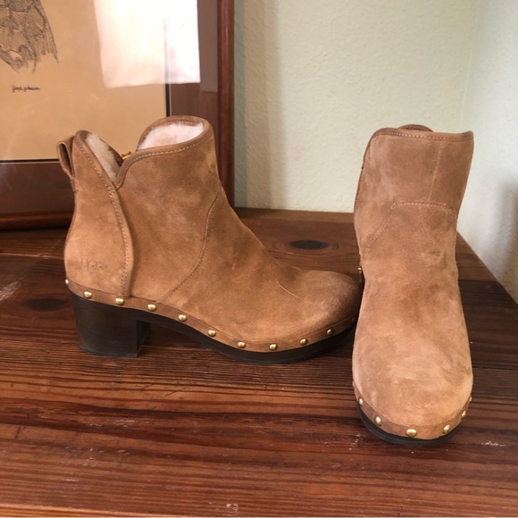UGG Cam II Suede / Sheepskin Clog Heel Ankle Booties Boots Chestnut US 9… - Picture 5 of 13